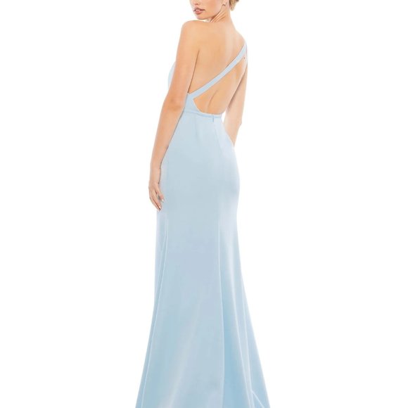 Ieena for MAC DUGGAL 26266 ONE SHOULDER JERSEY MERMAID GOWN POWDER‎ BLUE SIZE 0 - Picture 3 of 9